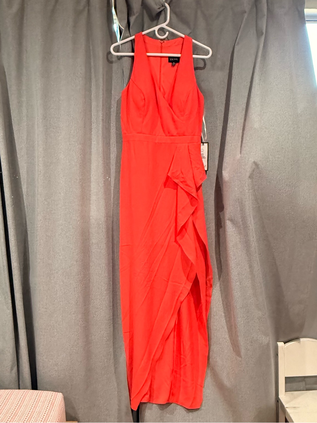 Xscape Coral-Red Ruffle Maxi Dress